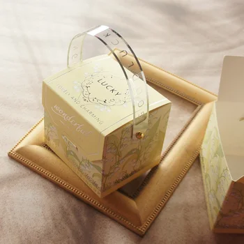 10шт Серебристо-зеленая коробка для цветов Ландыша с ручкой Упаковка свадебного детского подарка для конфет, печенья, шоколада, миндального печенья