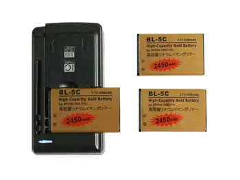 3x2450 мАч BL-5C BL5C BL 5C Золотой Сменный Аккумулятор + Универсальное Зарядное Устройство Для Nokia 2300 2310 2355 2600 2610 2626 2700C 2710c ect