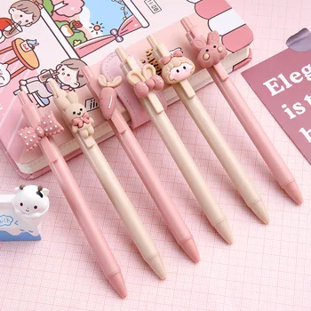3шт розовых гелевых ручек для печати Cute Girl с рисунком медведя - канцелярские принадлежности для студенческих экзаменов и подписей