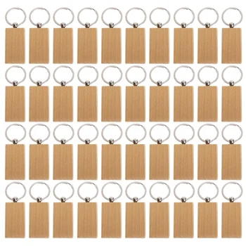 40шт Пустой прямоугольный деревянный брелок для ключей Diy Деревянные брелки для ключей Можно выгравировать подарки своими руками