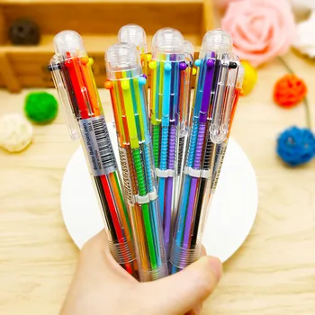 6-Цветная Ручка Креативная Милая Мультяшная Многоцветная Шариковая Ручка Многофункциональная Нажимная Цветная Персонализированная Масляная Ручка Канцелярские Принадлежности