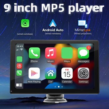 9-Дюймовое беспроводное автомобильное радио, совместимое с Bluetooth, Carplay Android Auto, Беспроводной мультимедийный плеер, Резервная камера, радиоприемник.