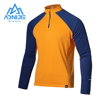 AONIJIE FM5172 Мужские Спортивные быстросохнущие рубашки с длинными рукавами и легким воротником-стойкой для бега на молнии для тренировочного марафона