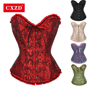 CXZD корсет с открытой грудью, сексуальное кружево, плюс размер, эротическое женское бюстье с цветочным рисунком, корсет, нижнее белье, топы, парча, викторианская мода, дропшиппинг