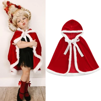 FOCUSNORM, Рождественский плащ принцессы для младенцев и девочек, куртка, наряды от 1 до 6 лет, верхняя одежда из однотонного меха с капюшоном на шнуровке