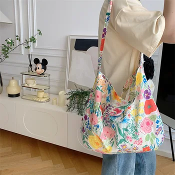 Hylhexyr Ins, модная хлопковая холщовая сумка на одно плечо с цветочным рисунком, ретро Повседневная сумка-тоут, сумки через плечо для женщин