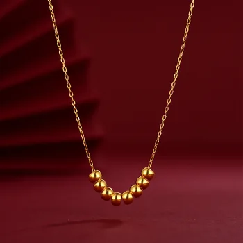 LABB Ожерелье из настоящего золота 18 Карат Кулон AU750 Ожерелье с маленьким золотым шариком Женские изысканные ювелирные изделия Подарки для вечеринок X0037