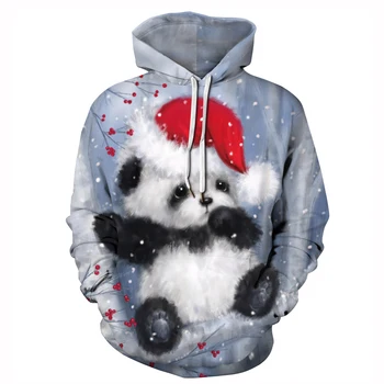 Leuke Panda Kerstmis Print 2022 Nieuwe Man Vrouwen Winter Sweatshirt Warme Vintage Voor Vrouw Mode3D Hoodie Vrouwelijke
