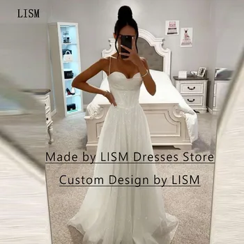 LISM Свадебные платья А-силуэта без рукавов с блестящим корсетом на бретельках длиной до пола на тонких бретельках 2023 г.