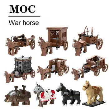 MOC Военная серия, Повозка, Боевой конь, Военные животные Средневековья, Совместимые Строительные блоки, Развивающая игрушка в подарок для детей