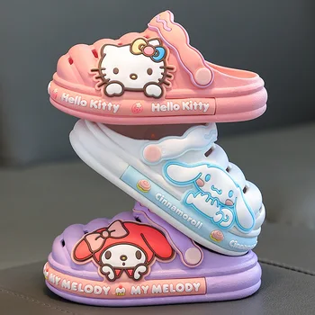 Sanrio Hello Kitty Kuromi My Melody Cinnamoroll Детские Сандалии, Тапочки, Дышащая Обувь с Дырками для Девочек, Детские Пляжные Тапочки