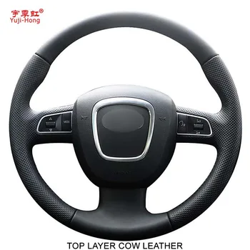 Yuji-Hong Черные Чехлы на Руль Автомобиля из натуральной Кожи Чехол для Audi A3 8P A4 B8 A5 A6 C6 A8 D3 Q5 8R Q7 4L S3 2007-2011
