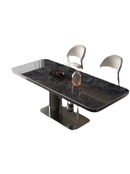 YY Обеденный стол с легкой роскошной каменной плитой, итальянская комбинация домашнего стола и стула из роскошного камня высокого класса