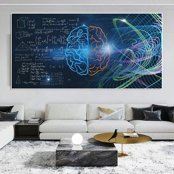 Абстрактный плакат с анатомией мозга, художественная роспись левого и правого полушарий мозга, холст, научные элементы, Настенное искусство, Декор комнаты