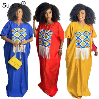 Африканские Платья Для Женщин 2023 Abaya Bazin Riche Robe Africaine Плюс Размер Принт Кисточки Макси Платье Африканская Одежда 2023 Лето