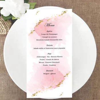 бесплатная доставка 80шт розовая Акварель индивидуальное свадебное меню список деловой программы поздравительная открытка для вечеринки по случаю дня рождения белый желтый красный