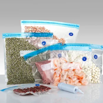 Вакуумный компрессионный мешок 5шт, сумка для хранения свежих продуктов на молнии, сумки для хранения в холодильнике, Многоразовые Пластиковые пакеты для упаковки пищевых продуктов, пакеты