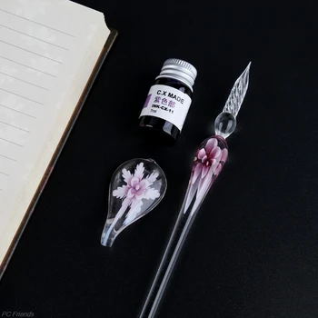 Винтажное искусство ручной работы, Элегантная Хрустальная цветочная стеклянная ручка, чернильные ручки для вывесок, подарочная прямая поставка