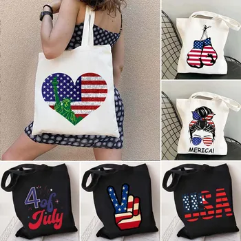 Винтажный мир США Американский флаг Америка Любящее сердце 4 июля Патриотическая женская сумка для покупок через плечо Холщовая сумка-тоут