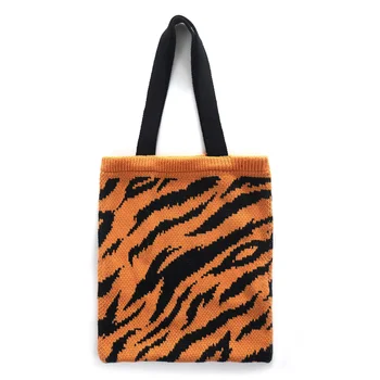 Вязаная сумка с тигровым рисунком, вязаная сумка квадратной формы, МЯГКАЯ повседневная сумка-тоут, универсальная маленькая сумка Fresh Girls
