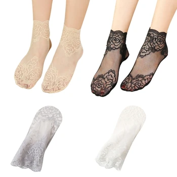 Дышащие кружевные Короткие носки в цветочек, Летние Сетчатые Тонкие шелковые носки, выдалбливают женские Влагоотводящие носки с глубоким вырезом на лодыжках