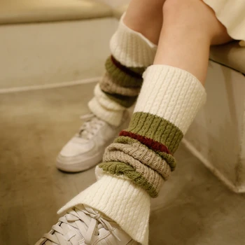 Женские вязаные гетры контрастного цвета, длинные носки с пуговицами Y2K, эстетичная уличная одежда в стиле готический гранж Каваи на осень-зиму