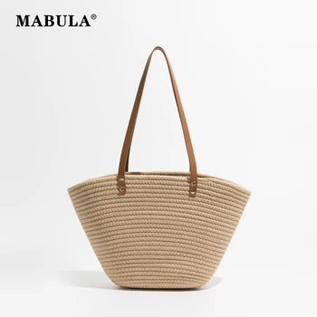 Женские сумки через плечо из хлопчатобумажной ткани MABULA, однотонная сумка-тоут, повседневная летняя пляжная сумка, женские сумки простого дизайна