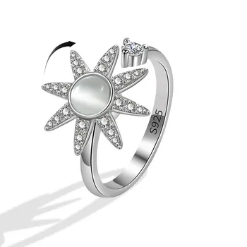 Женское кольцо-антистресс с вращающимся блестящим кристаллом Подсолнух, Контролирующее беспокойство, Вращающееся кольцо с металлическим спиннером Bague Femme