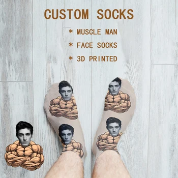 Забавные мультяшные мужские короткие носки с логотипом Muscle на заказ, сделанные своими руками, Унисекс, удобные теплые носки для экипажа с 3D-принтом и фото лица