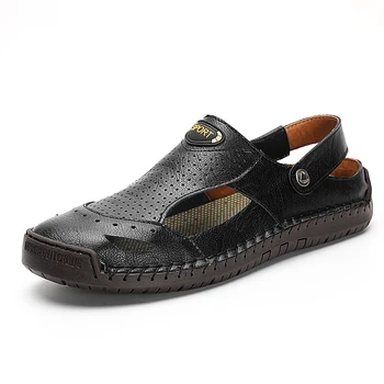 Классические мужские сандалии 2022 года; мягкая дышащая обувь из натуральной кожи; дизайнерские пляжные римские брендовые сандалии; Кожаные мужские сандалии-слайды;