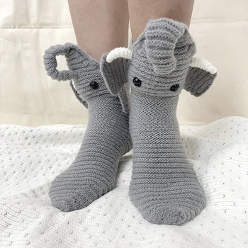 Креативные вязаные носки с мультяшным слоном для женщин, мужчин 2022, милые забавные зимние теплые мягкие носки для пола, нескользящие домашние носки
