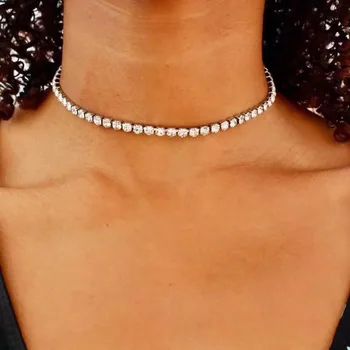 Летняя модная Белая Однорядная цепочка-ошейник с кристаллами Аксессуары Y2K Индивидуальное Темпераментное Универсальное Короткое ожерелье для женщин