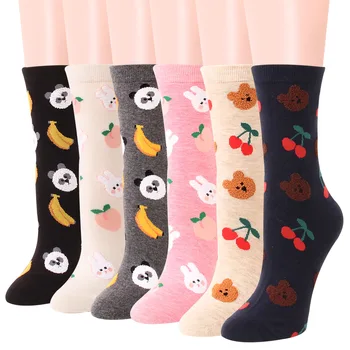 Милые мультяшные дышащие хлопчатобумажные носки с принтом кролика, впитывающие пот, панда, Корейские спортивные Женские носки для взрослых для бега
