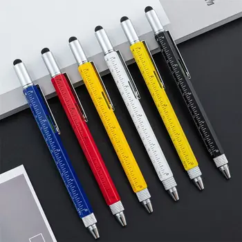 многофункциональная ручка 6в1 с прорезной / крестообразной отверткой, емкостная ручка с шариковой ручкой Light Spirit Level, письменные принадлежности