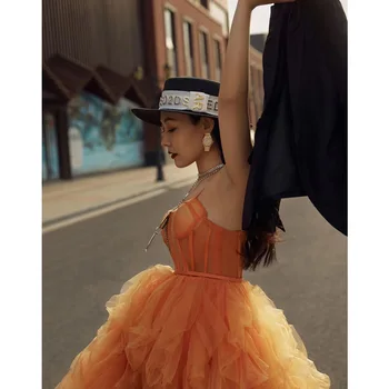 Мода Сексуальные Спагетти Ремни Для Женщин Свадебное Платье Оранжевый Тюль Простые Свадебные Платья 2023 Новый Sukienka Wesele На Заказ