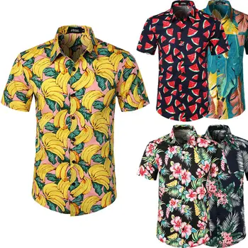 Мужская гавайская летняя пляжная рубашка с цветочным принтом и коротким рукавом Luau, топы, блузки