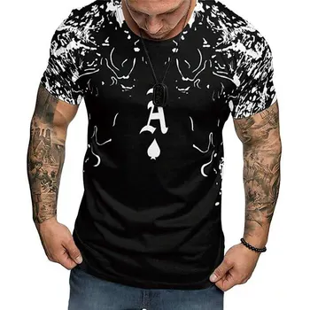 Мужская футболка с круглым вырезом и надписью Poker, одежда с 3D принтом, Летняя Повседневная одежда с коротким рукавом, Модная Дизайнерская Винтажная Футболка большого размера