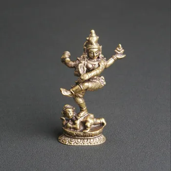 Настольное украшение из античной латуни в стиле непальского четырехрукого Будды, Статуя Бога религиозного поклонения, украшение ручной работы