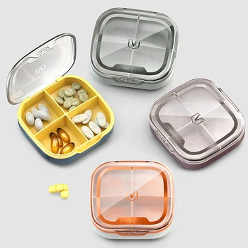 Новая водонепроницаемая коробка для таблеток с 4 Сетками для хранения лекарств Дорожный квадратный футляр для таблеток Контейнер для витаминов Пластиковая коробка для хранения лекарств