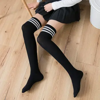 Новые женские носки Harajuku, Корейские гольфы выше колена, полосатые носки, студенческие Японские спортивные женские носки для скейтбординга