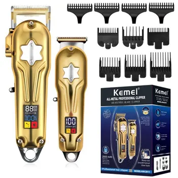 Оригинальные цельнометаллические комбинированные наборы Kemei, Триммер для волос для мужчин, профессиональная машинка для стрижки волос, Электрическая машинка для стрижки бороды