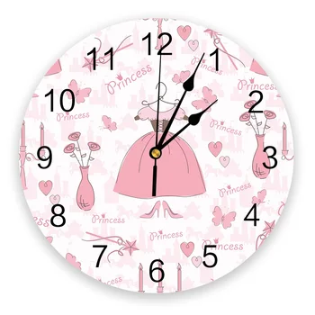 Платье Одежда Розовые цветы Геометрические Круглые настенные часы Висячие часы с бесшумным временем Домашний интерьер Спальня Гостиная Офисный декор