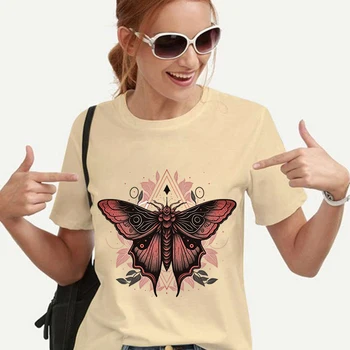 Повседневные футболки с готическим принтом бабочки, футболки с изображением милых насекомых в стиле ретро, модные топы Y2k в корейском стиле для подростков, женская милая футболка