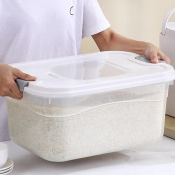 Прозрачное пластиковое ведро для риса, Контейнеры для муки, риса, Предметы домашнего обихода, Влагостойкий герметичный ящик для хранения кухонных принадлежностей