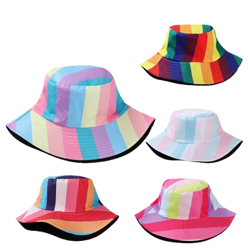 Рыбацкие кепки Унисекс, безвкусное разноцветное лоскутное одеяло в тонкую полоску, защита от солнечных ожогов для взрослых, трендовая фотография, шляпы-ведра F249