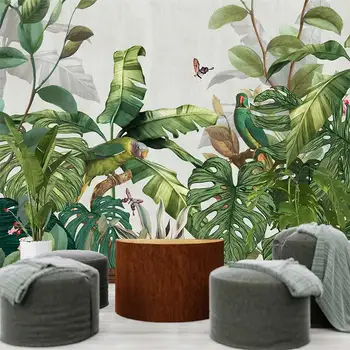 Фламинго, банановое дерево, тропическое растение, фреска с зелеными листьями, гостиная, спальня, самоклеящиеся обои на заказ