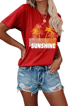 Футболка Coconut Tree SUNSHINE Для девочек, Летняя хлопковая футболка с круглым вырезом и рукавом 
