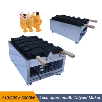 Электрическая машина для приготовления тайяки с открытым ртом из 4шт, Janpanese Mini Taiyaki Machine, машина для выпечки рожков для рыбного торта с антипригарным покрытием