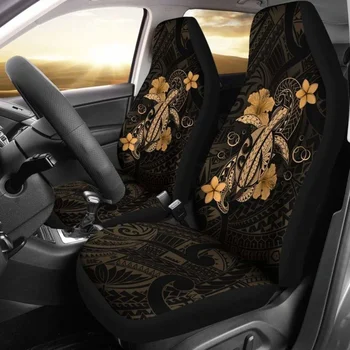 Гавайская Черепаха, цветок, Полинезийские чехлы для автомобильных сидений, Золото, Новая потрясающая упаковка из 2 универсальных защитных чехлов для передних сидений
