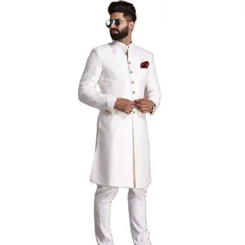 Индийский мужской костюм, длинное пальто в арабском стиле, однобортный с золотыми пуговицами, Свадебные костюмы для мужчин, приталенная мужская одежда из 2 предметов